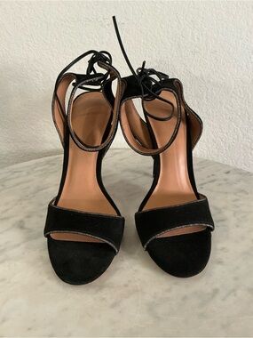 Halston Heritage “TERESA” Black Suede Lace-Up Ankle Tie Heels